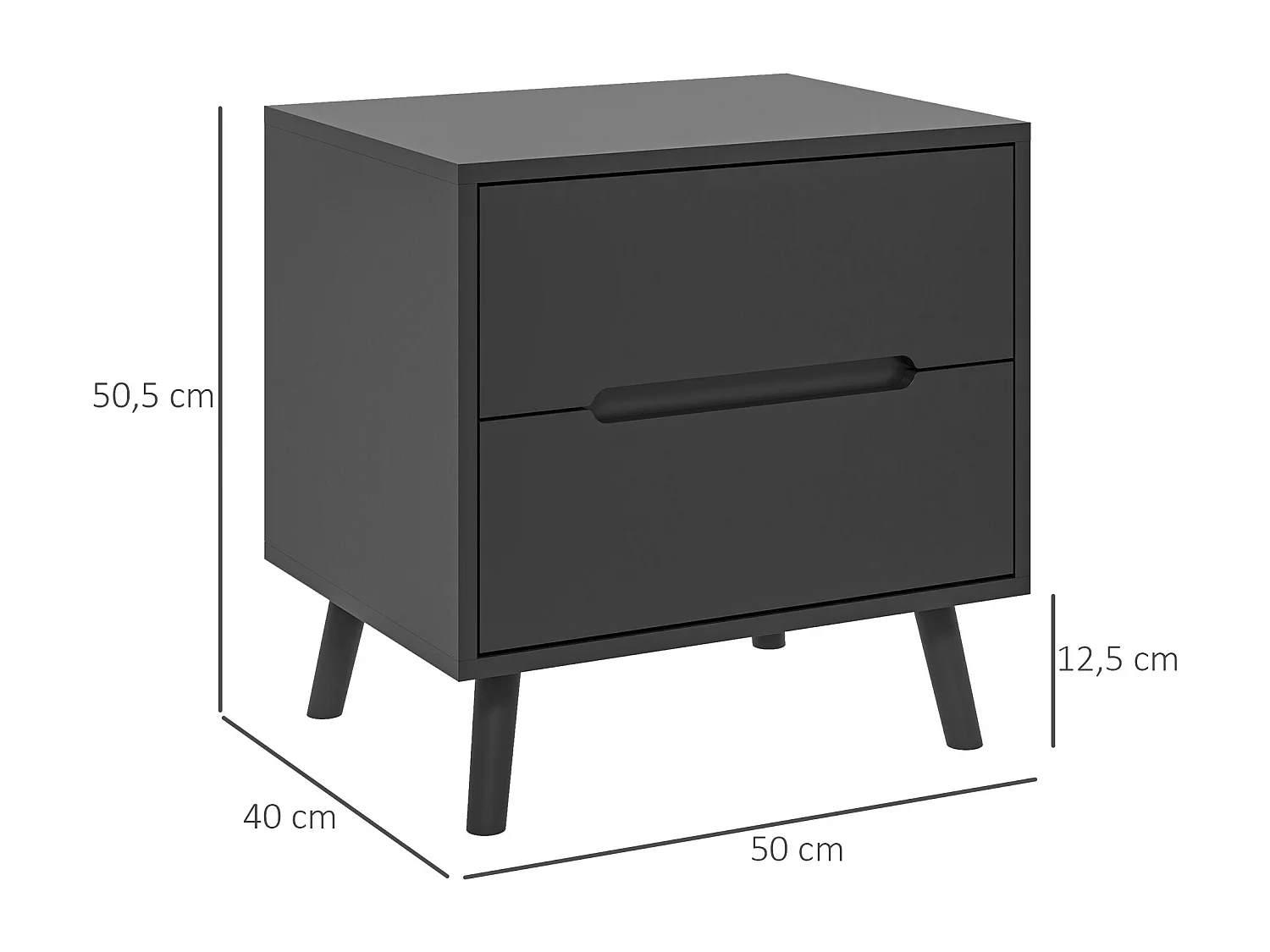 Chevet 2 tiroirs table de nuit style nordique dim. 50 x 40 x 50,5 cm noir