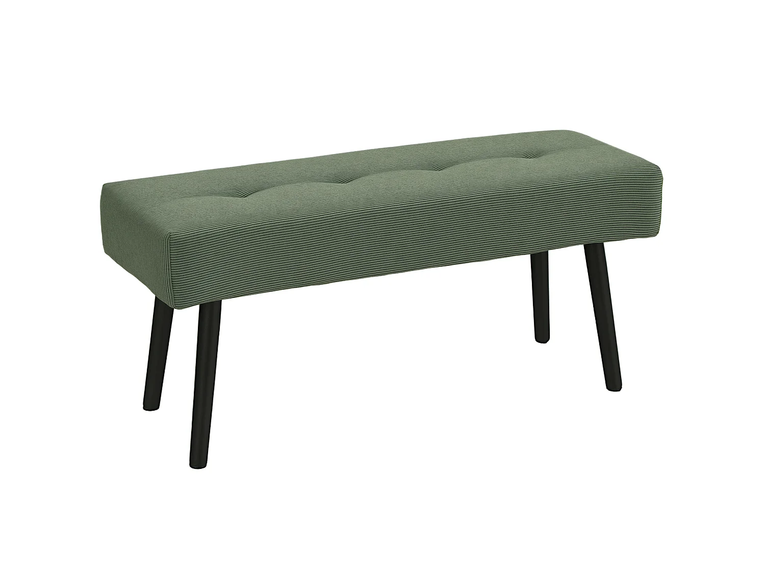 Banquette bout de lit velours côtelé design dim. 100 x 36 x 45 cm acier noir tissu vert