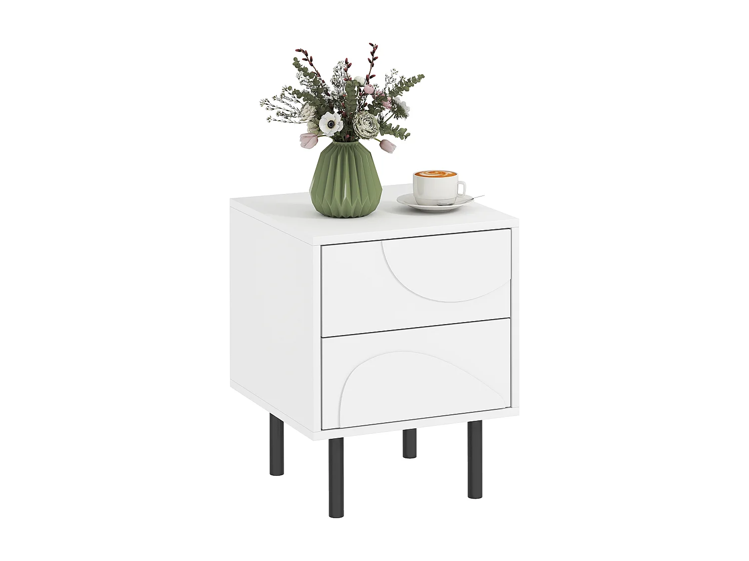 Table de chevet, table d'appoint avec 2 tiroirs, pieds en acier, 40 x 40 x 50 cm, blanc