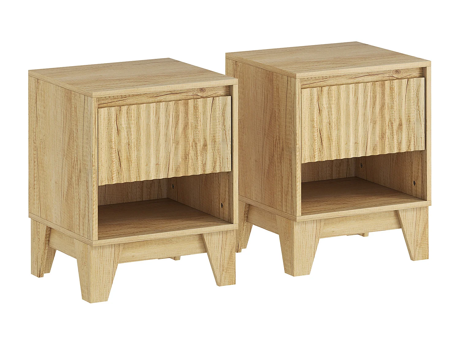 Lot de 2 chevets tables de nuit style bohème effet bois naturel aspect cannelé tiroir niche