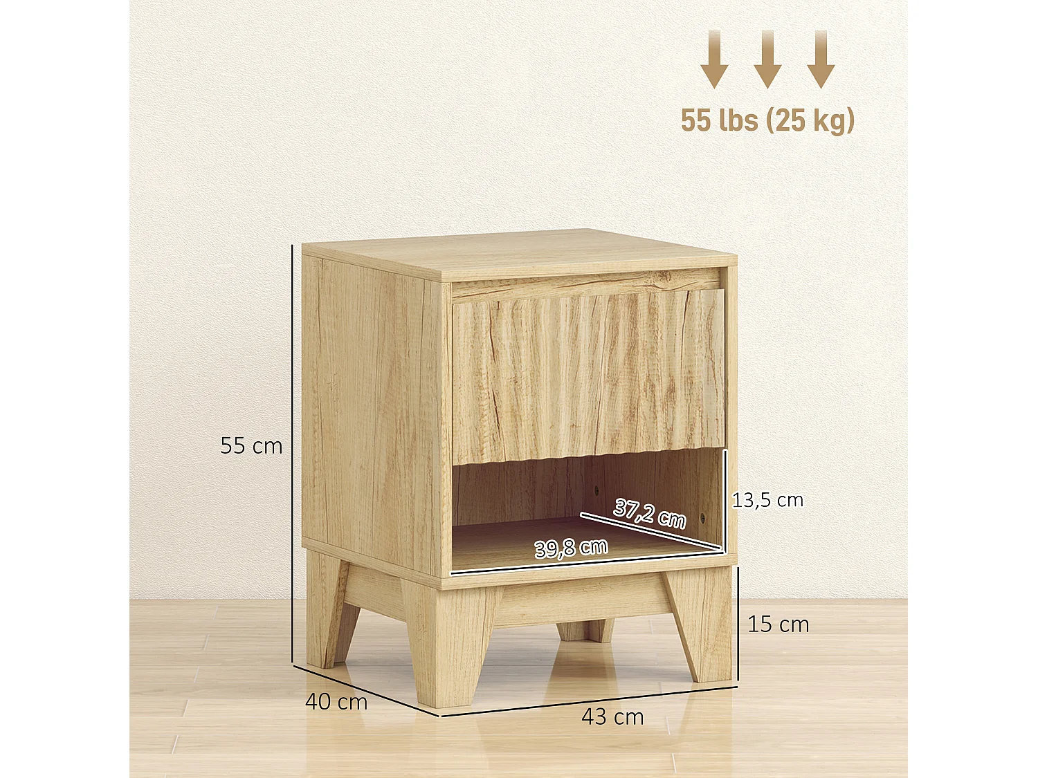 Lot de 2 chevets tables de nuit style bohème effet bois naturel aspect cannelé tiroir niche