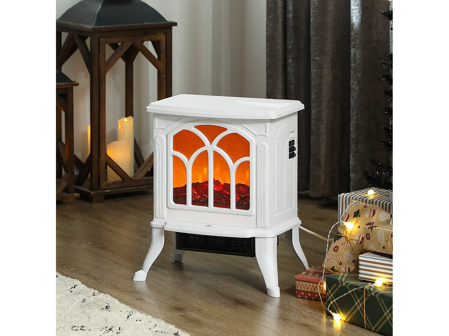 Cheminée électrique poêle style rétro thermostat 750-1500 W blanc
