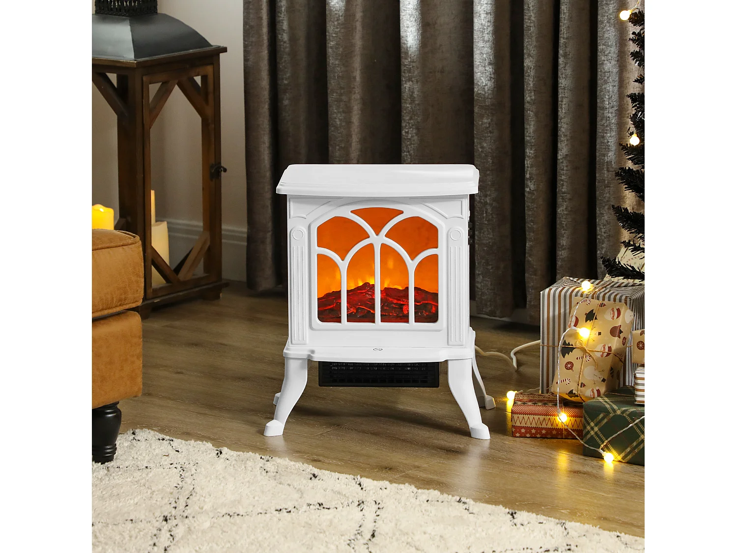 Cheminée électrique poêle style rétro thermostat 750-1500 W blanc