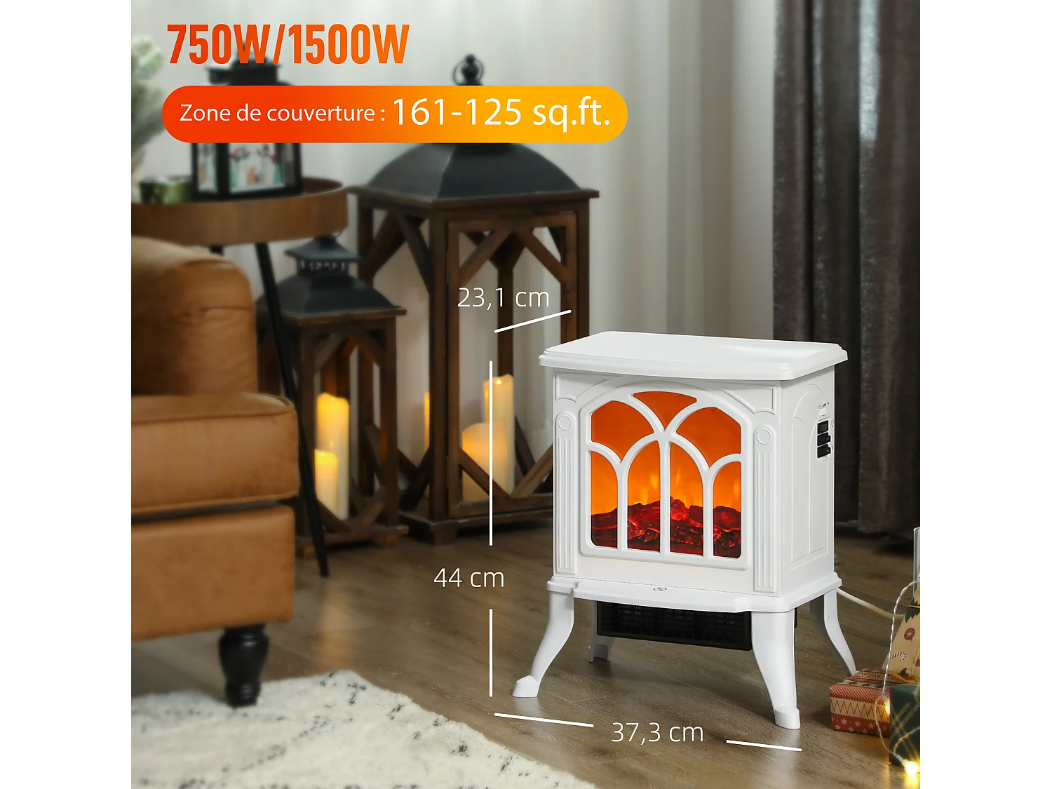 Cheminée électrique poêle style rétro thermostat 750-1500 W blanc