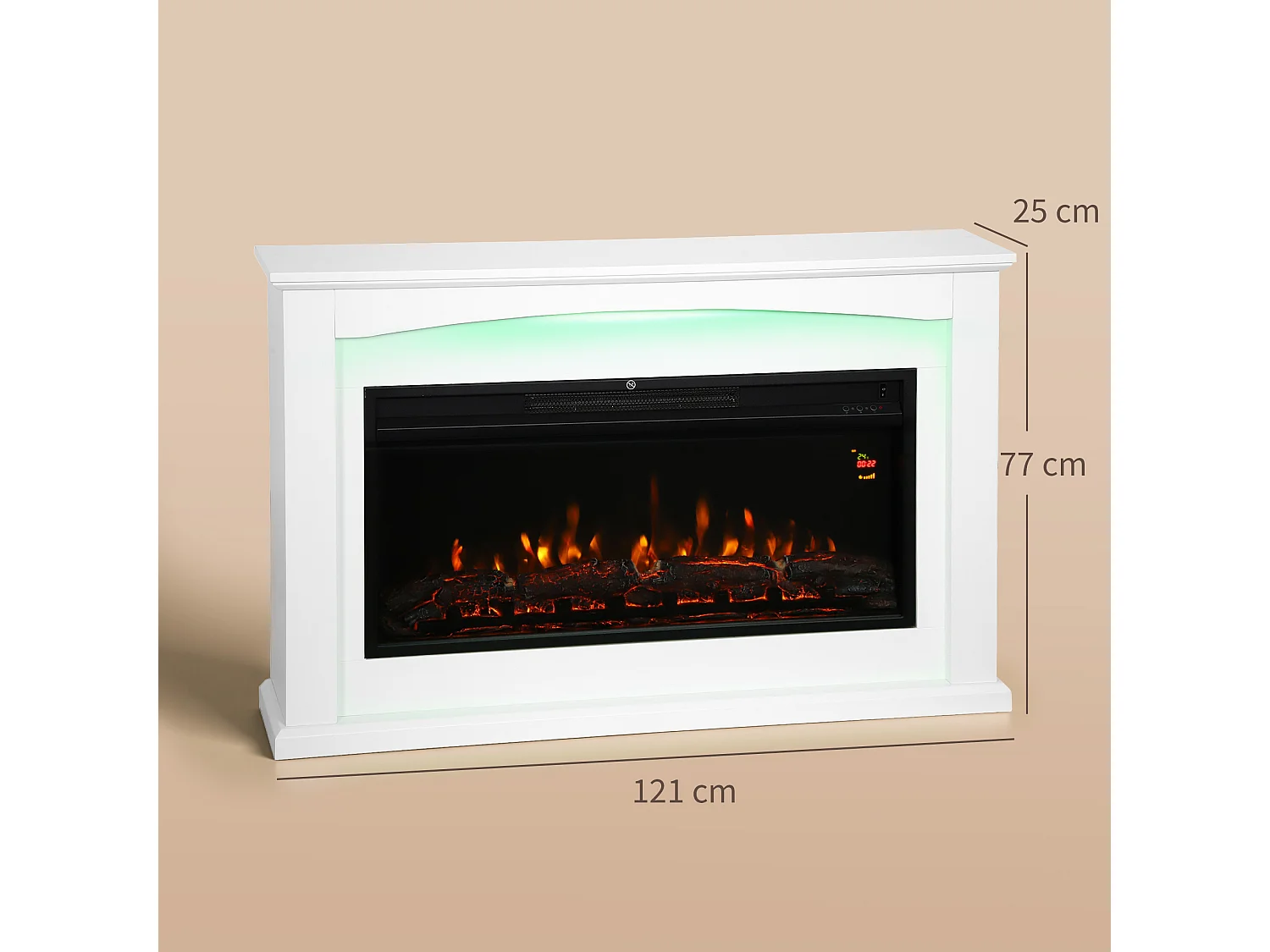 Cheminée électrique design LED multicolore grande taille 121 x 25 x 77 cm 2000W télécommande blanc