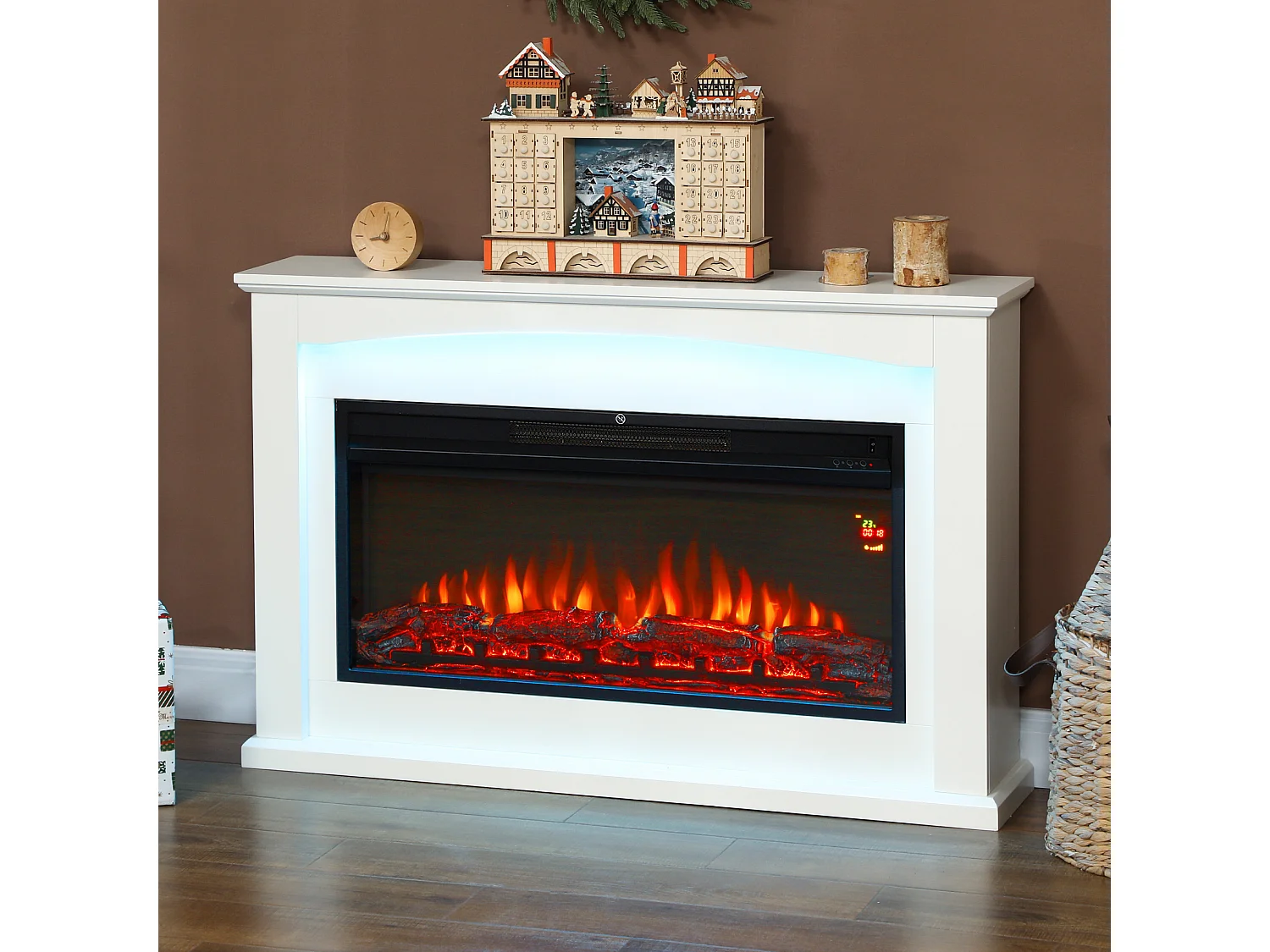 Cheminée électrique design LED multicolore grande taille 121 x 25 x 77 cm 2000W télécommande blanc