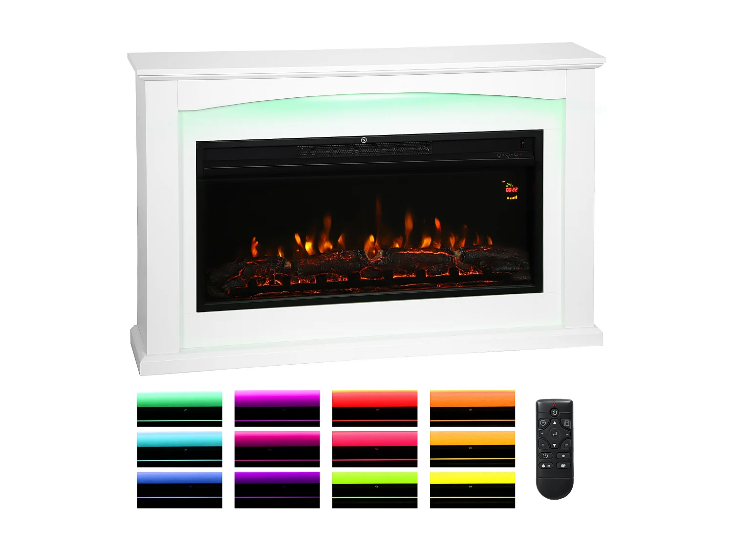 Cheminée électrique design LED multicolore grande taille 121 x 25 x 77 cm 2000W télécommande blanc