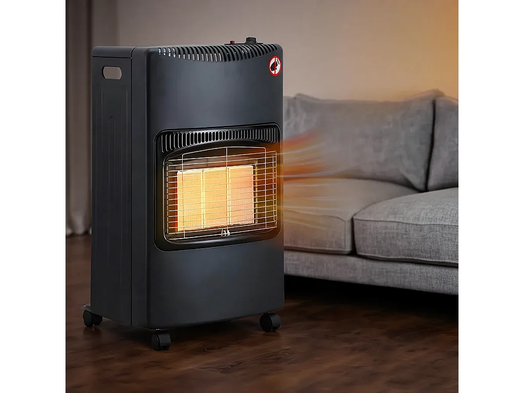 Stufa a Gas GPL 4,2 kW 3 Livelli Pannelli Infrarossi Accensione Piezoelettrica CE Sicurezza ODS Antiribaltamento Ruote Adatta fino 60m³ Bombole 15 kg