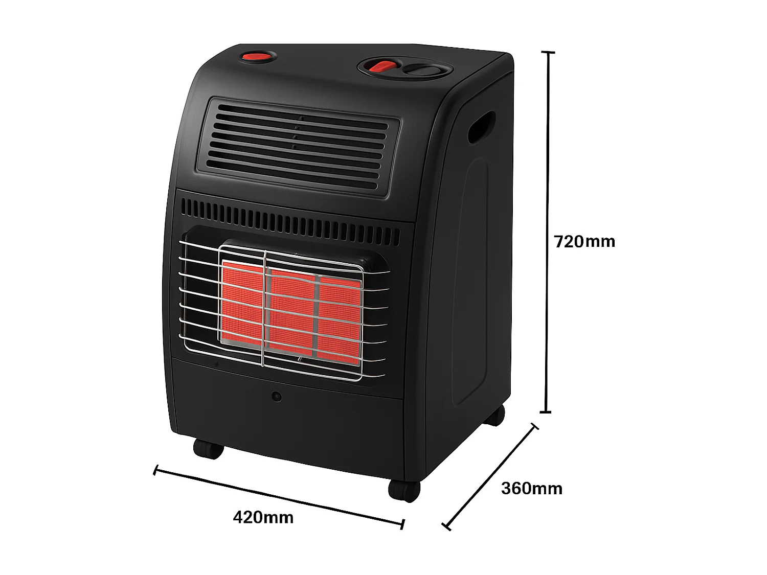 Stufa Catalitica a Gas GPL 4200 W Con Infrarossi Ventilata Turbo 1500 W Ambienti Fino A 80 m² 3 Livelli di Potenza con Antiribaltamento Con Ruote Nero