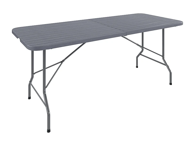 Tavolo Tavolino Pieghevole In Dura Resina Effetto Legno Set Birreria Facile Trasporto Con Maniglie Giardino Campeggio Terrazzo Fiere 180 x 74 x 74 cm Grigio Scuro