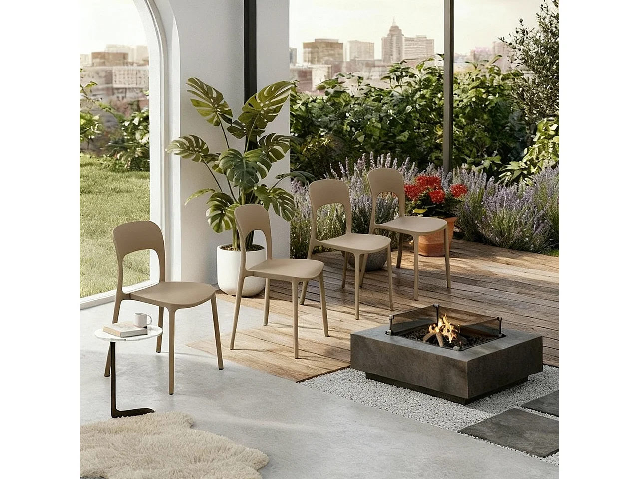 Set 4 Sedie Da Giardino In Polipropilene Impilabili Leggere E Resistenti Ideali Per Esterni Terrazze Giardini Bar Dehors Ristoranti 41 x 82,5 x 52 cm Tortora