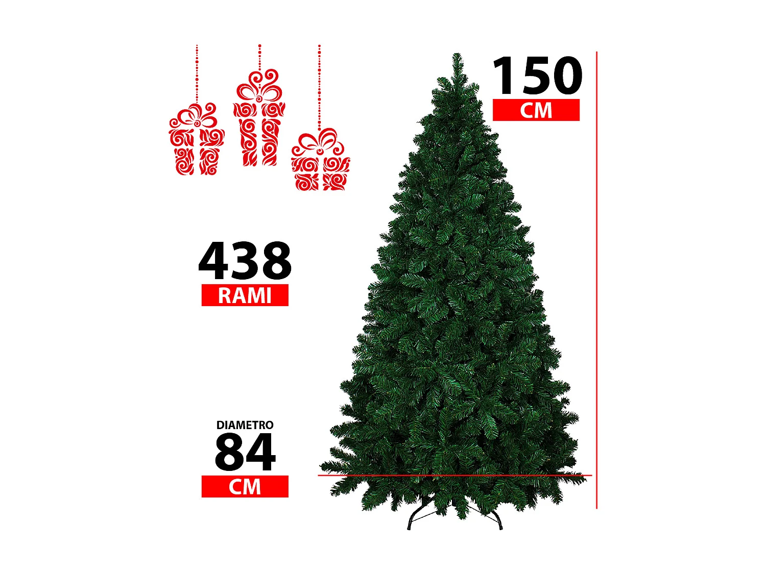 Albero Di Natale 150 Cm Con Sacca Effetto Reale 455 Rami Foltissimo Molto Folto Rami A Gancio Base A Croce In Metallo Doppia Foglia 150 Cm 455 Rami