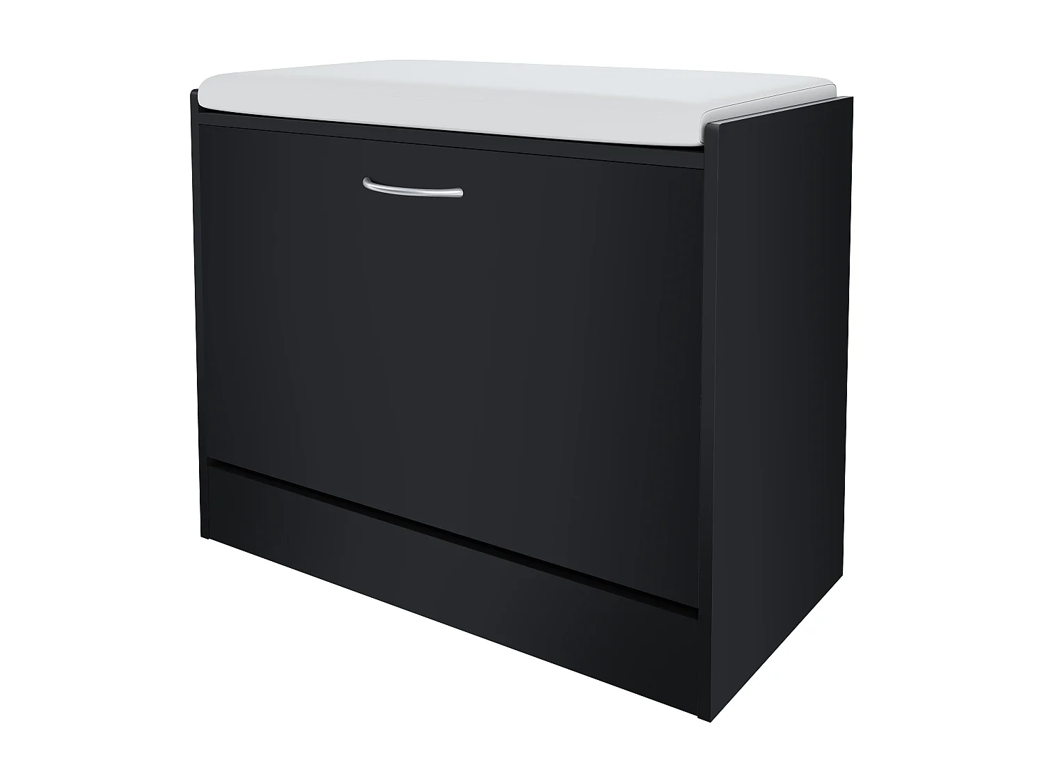 Panca Portascarpe Scarpiera Da Ingresso Piccola Salvaspazio Con Cuscino Anta A Ribalta Seduta Imbottita In Ecopelle Tripla Profondità 60 x 30 x 48 Cm Nero Liscio