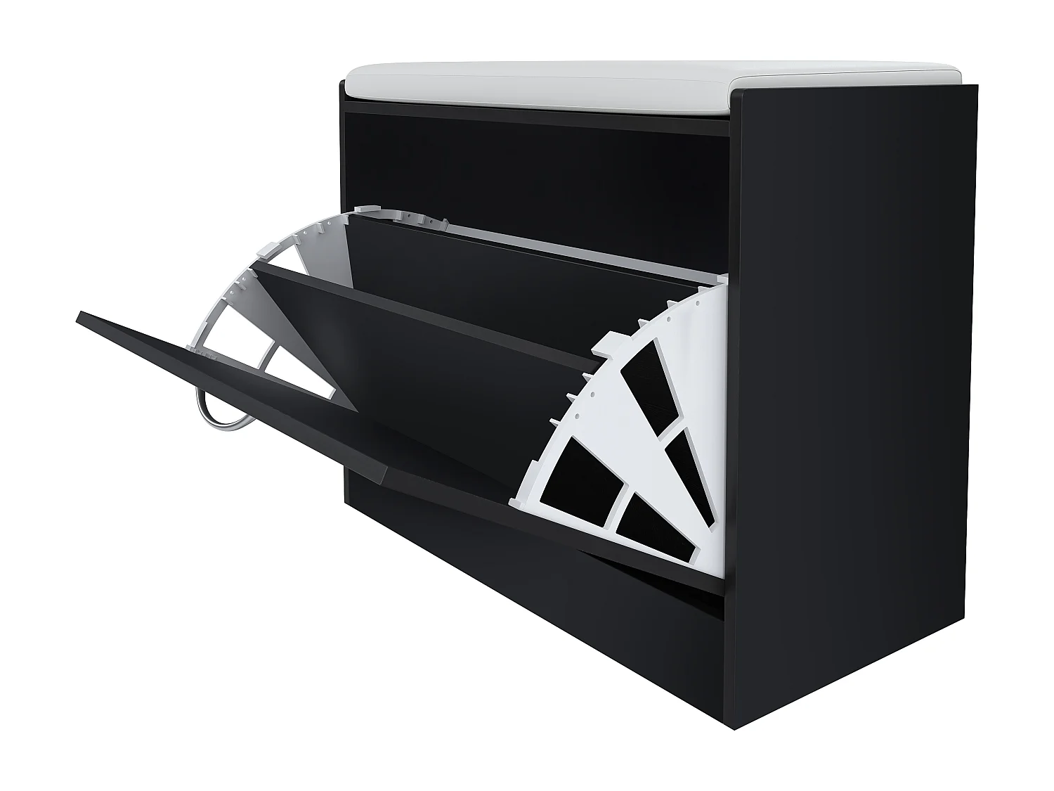 Panca Portascarpe Scarpiera Da Ingresso Piccola Salvaspazio Con Cuscino Anta A Ribalta Seduta Imbottita In Ecopelle Tripla Profondità 60 x 30 x 48 Cm Nero Liscio