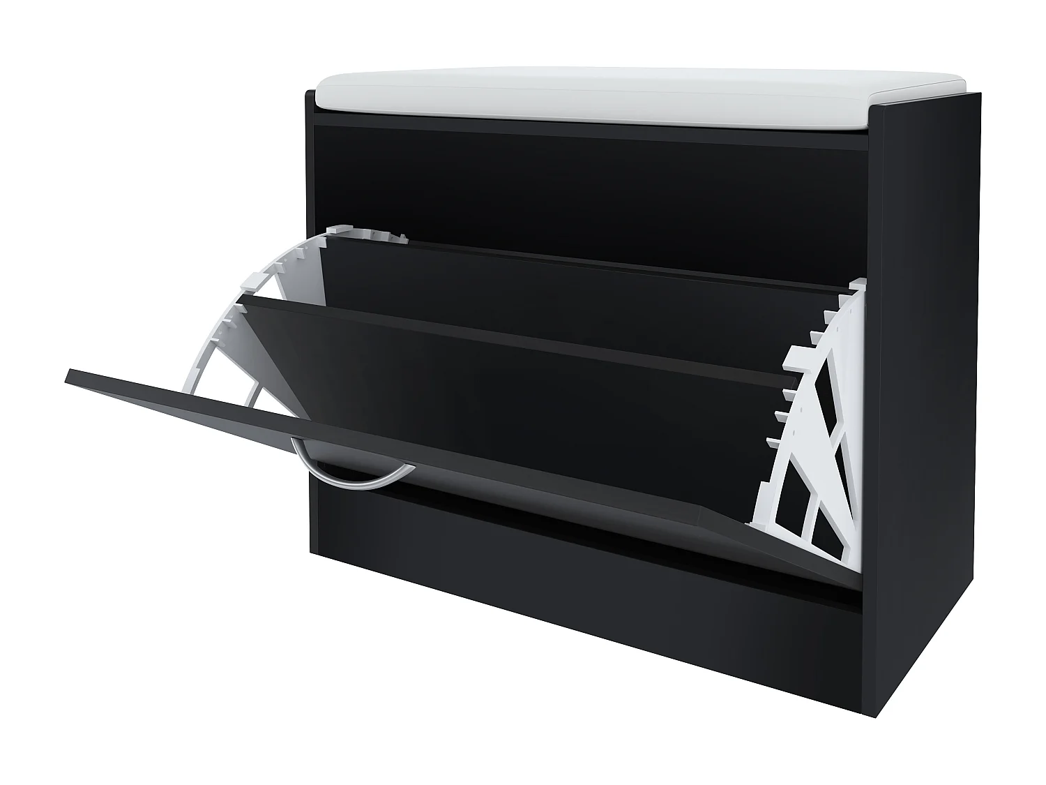 Panca Portascarpe Scarpiera Da Ingresso Piccola Salvaspazio Con Cuscino Anta A Ribalta Seduta Imbottita In Ecopelle Tripla Profondità 60 x 30 x 48 Cm Nero Liscio