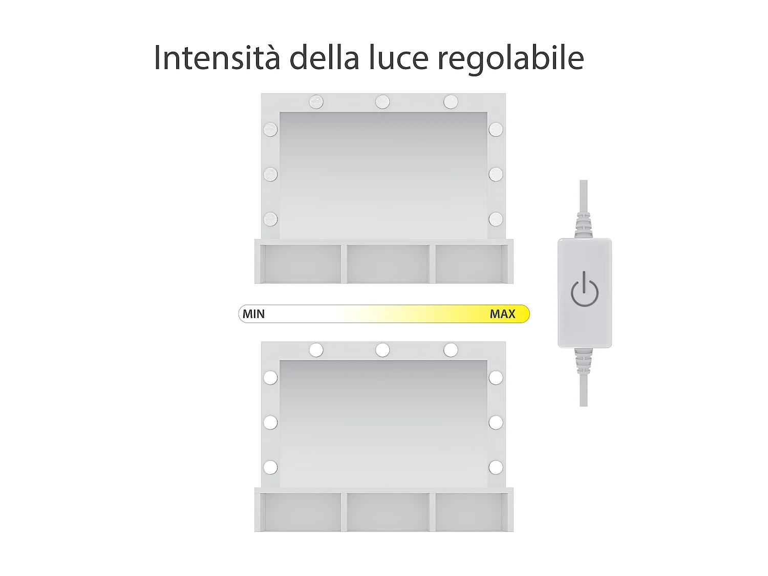 Toeletta Tavolino Da Trucco Tavolo Con 9 Luci LED Con Luminosità Regolabile 2 Cassetti 3 Scomparti Specchio Orizzontale Make Up  40x80x140 Cm Bianco