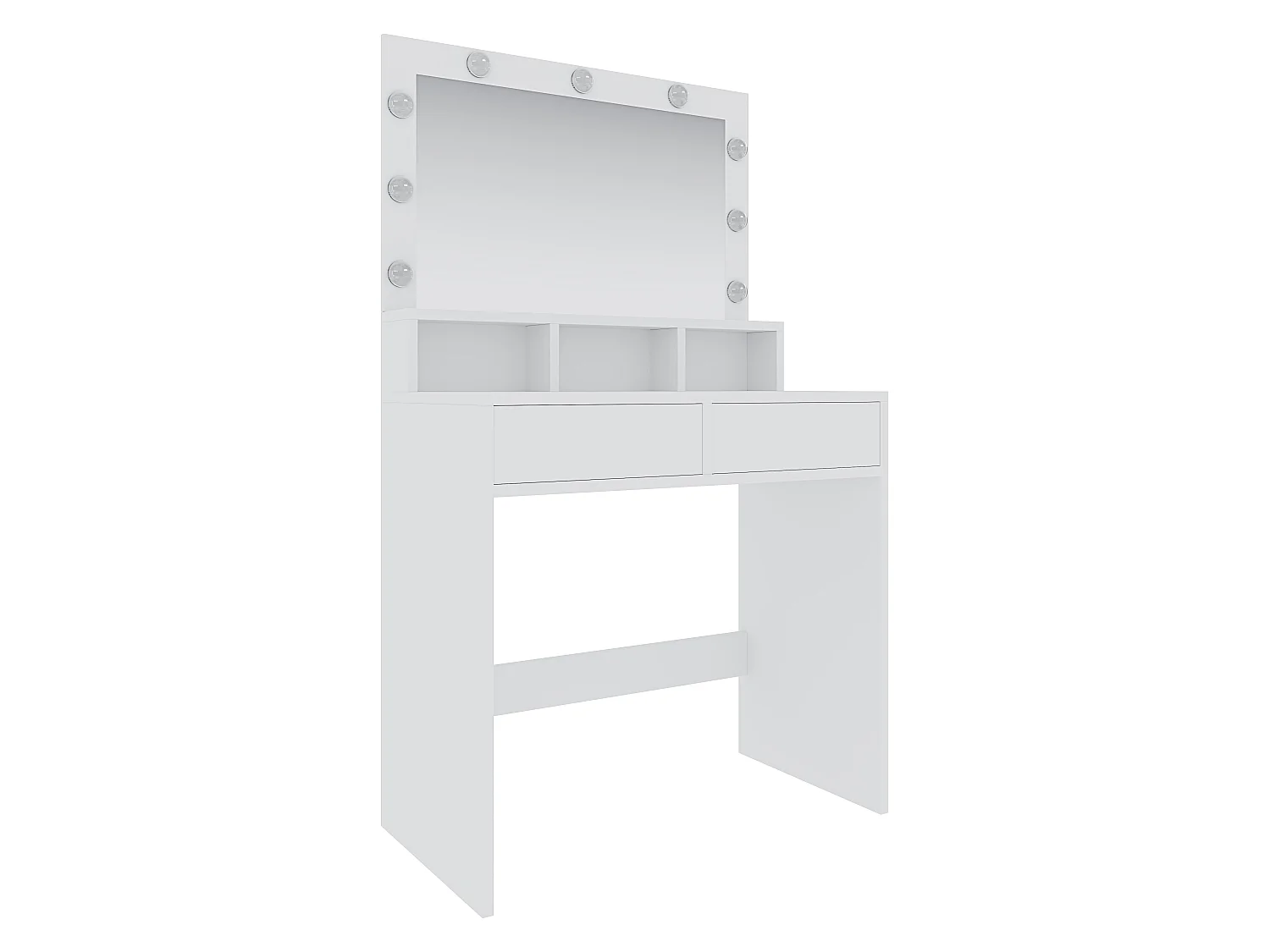 Toeletta Tavolino Da Trucco Tavolo Con 9 Luci LED Con Luminosità Regolabile 2 Cassetti 3 Scomparti Specchio Orizzontale Make Up  40x80x140 Cm Bianco