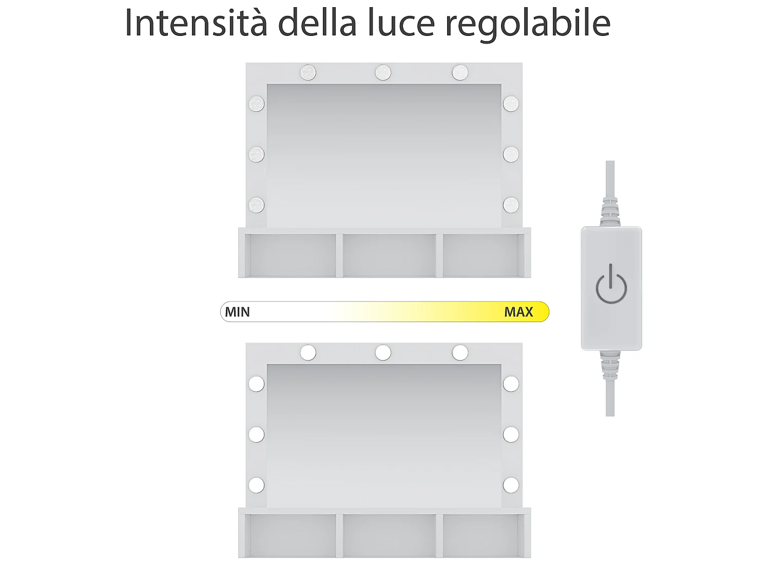 Toeletta Tavolino Da Trucco Tavolo Con 9 Luci LED Con Luminosità Regolabile 2 Cassetti 3 Scomparti Specchio Orizzontale Make Up  40x80x140 Cm Bianco
