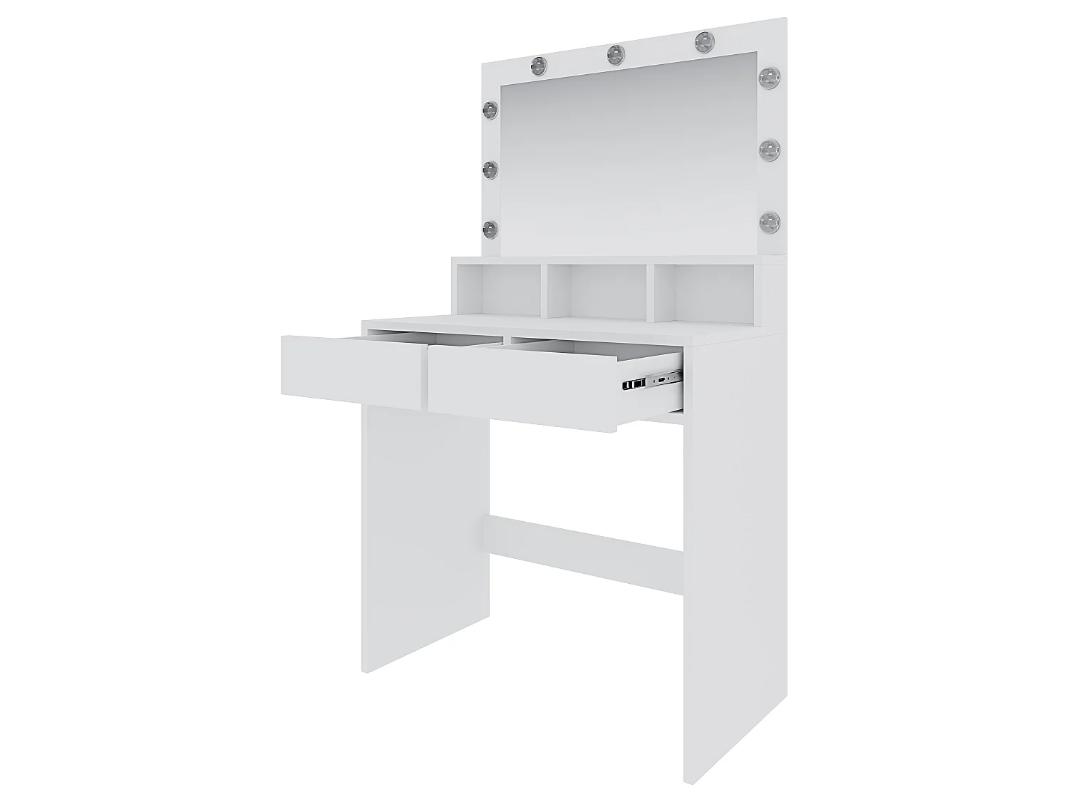 Toeletta Tavolino Da Trucco Tavolo Con 9 Luci LED Con Luminosità Regolabile 2 Cassetti 3 Scomparti Specchio Orizzontale Make Up  40x80x140 Cm Bianco