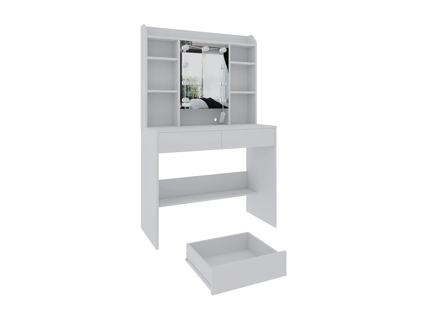 Toeletta Tavolino Trucco Tavolo Con 9 Luci LED Luminosità E Tonalità Regolabili Specchio 2 Cassetti 7 Vani A Giorno Mensole Regolabili 40 x 90 x 144.7 Cm Bianco