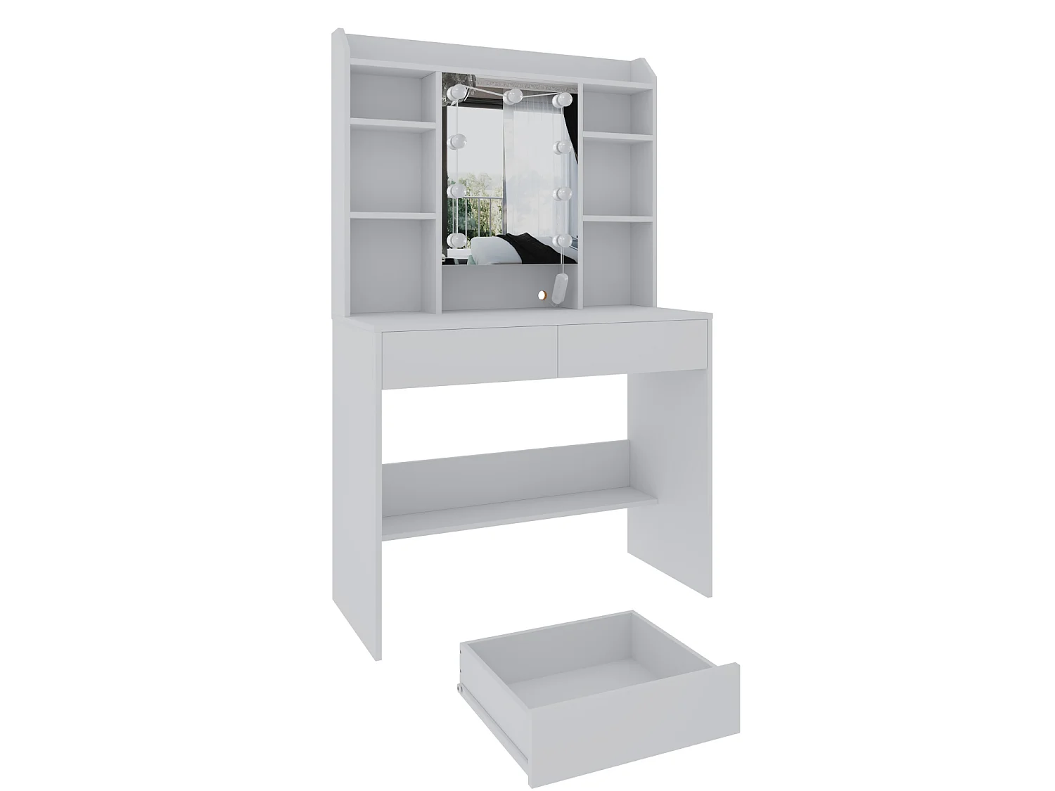 Toeletta Tavolino Trucco Tavolo Con 9 Luci LED Luminosità E Tonalità Regolabili Specchio 2 Cassetti 7 Vani A Giorno Mensole Regolabili 40 x 90 x 144.7 Cm Bianco