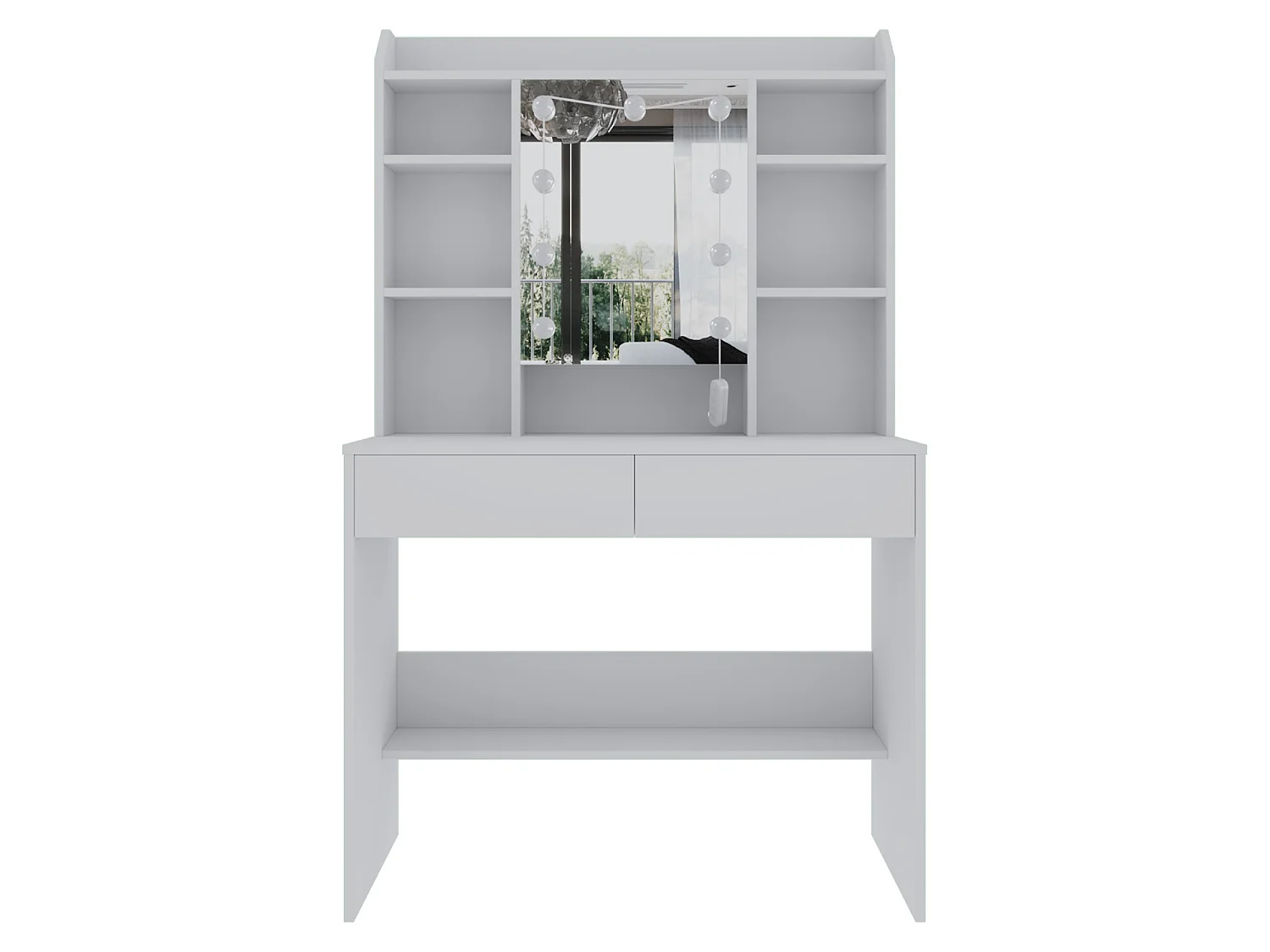 Toeletta Tavolino Trucco Tavolo Con 9 Luci LED Luminosità E Tonalità Regolabili Specchio 2 Cassetti 7 Vani A Giorno Mensole Regolabili 40 x 90 x 144.7 Cm Bianco