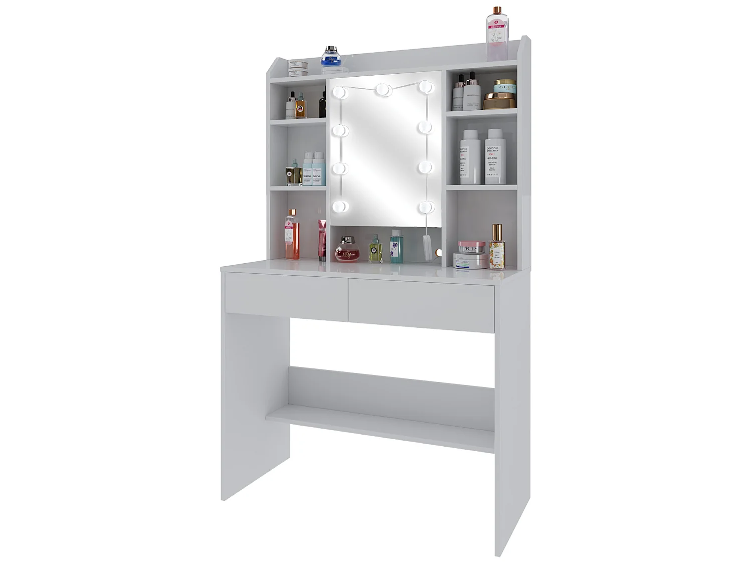 Toeletta Tavolino Trucco Tavolo Con 9 Luci LED Luminosità E Tonalità Regolabili Specchio 2 Cassetti 7 Vani A Giorno Mensole Regolabili 40 x 90 x 144.7 Cm Bianco
