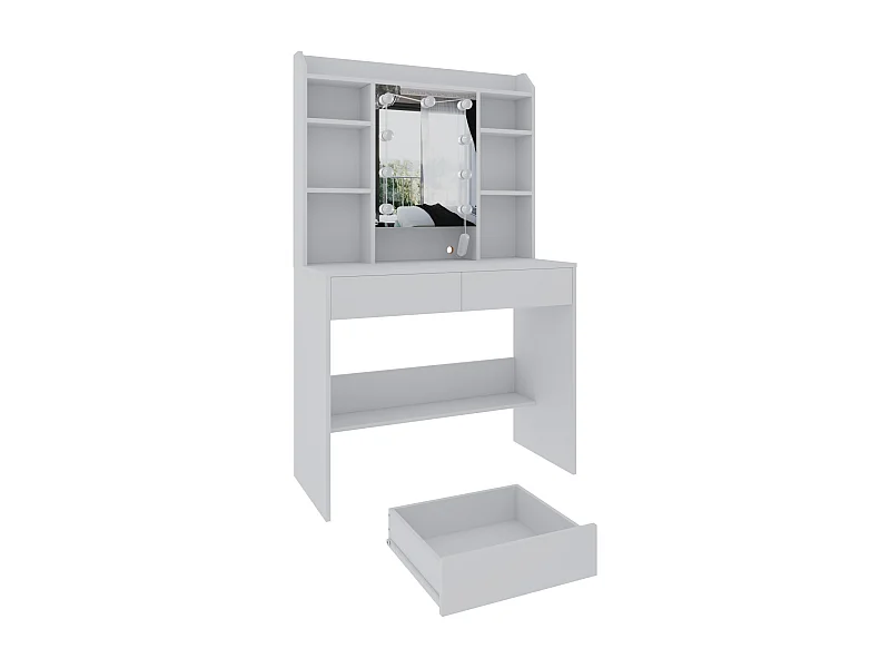 Toeletta Tavolino Trucco Tavolo Con 9 Luci LED Luminosità E Tonalità Regolabili Specchio 2 Cassetti 7 Vani A Giorno Mensole Regolabili 40 x 90 x 144.7 Cm Bianco