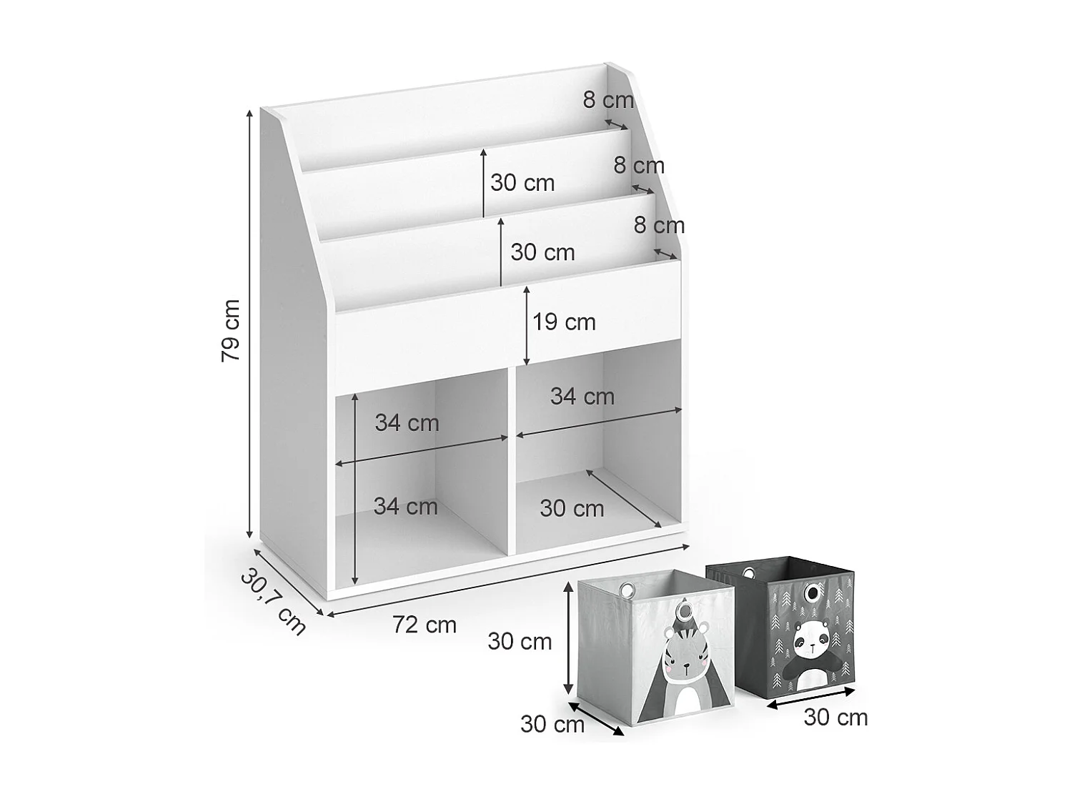 Bibliothèque enfant blanc 72x30.7x79 luigi