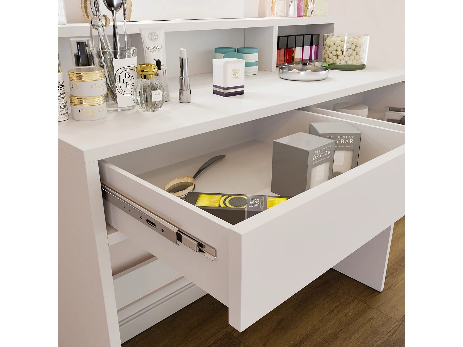 Toeletta Tavolino Da Trucco Tavolo Con 9 Luci LED Con Luminosità Regolabile Specchio 2 Cassetti 3 Vani A Giorno Postazione Make Up 40 x 100 x 145 Cm