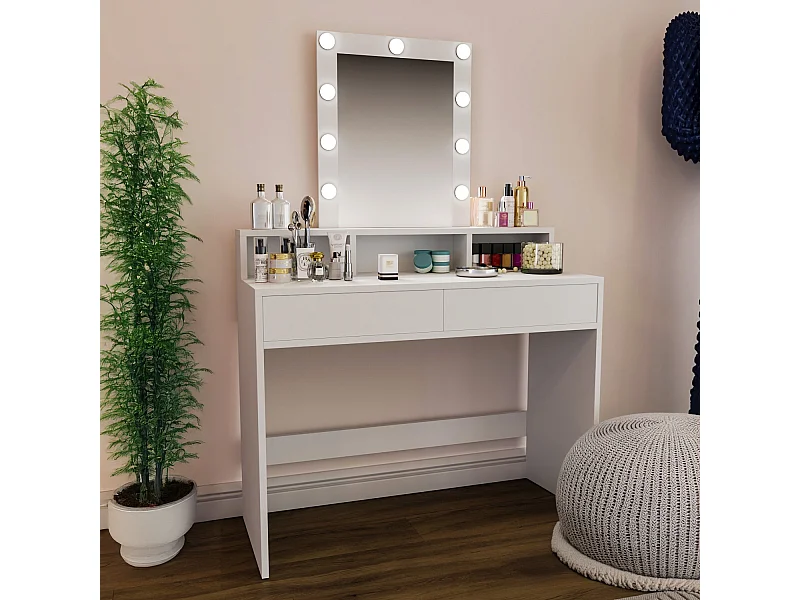 Toeletta Tavolino Da Trucco Tavolo Con 9 Luci LED Con Luminosità Regolabile Specchio 2 Cassetti 3 Vani A Giorno Postazione Make Up 40 x 100 x 145 Cm