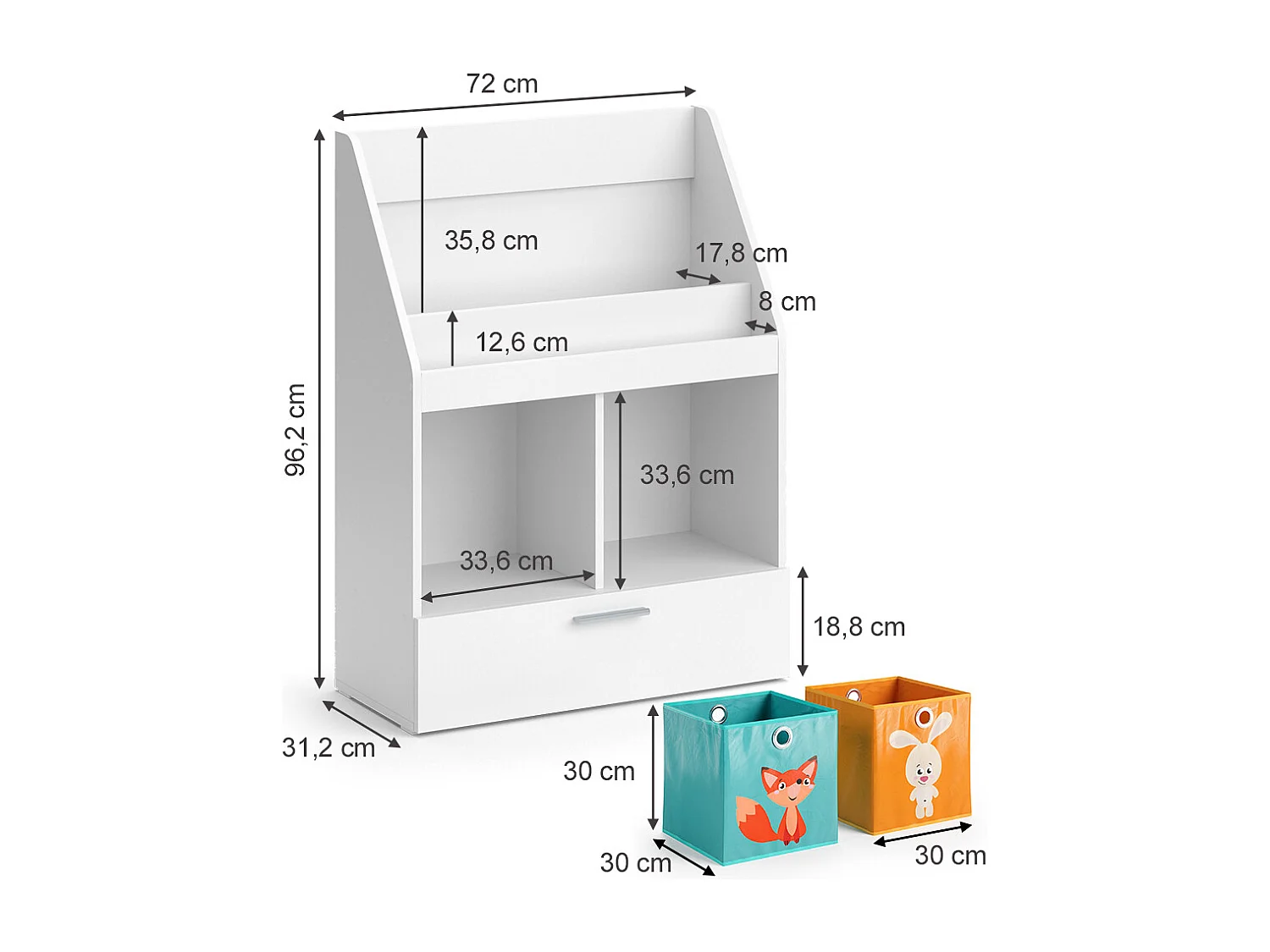 Bibliothèque enfant blanc 72x31.2x96.2 luigi