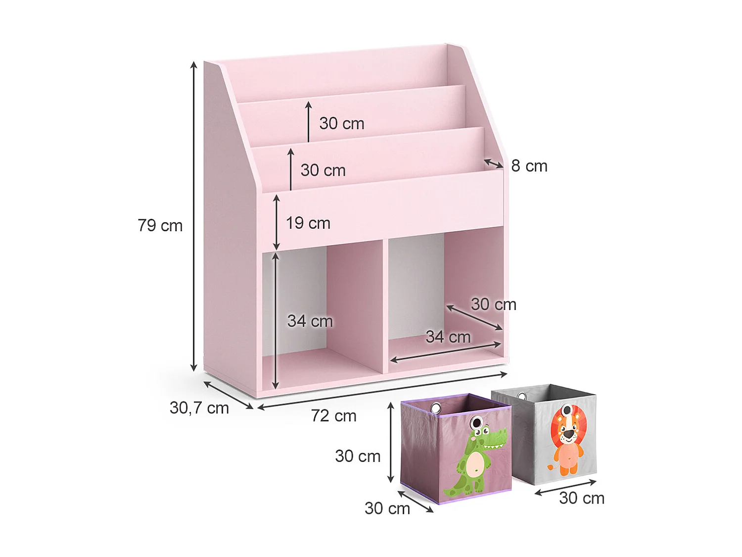Bibliothèque enfant rose 72x30.7x79 luigi