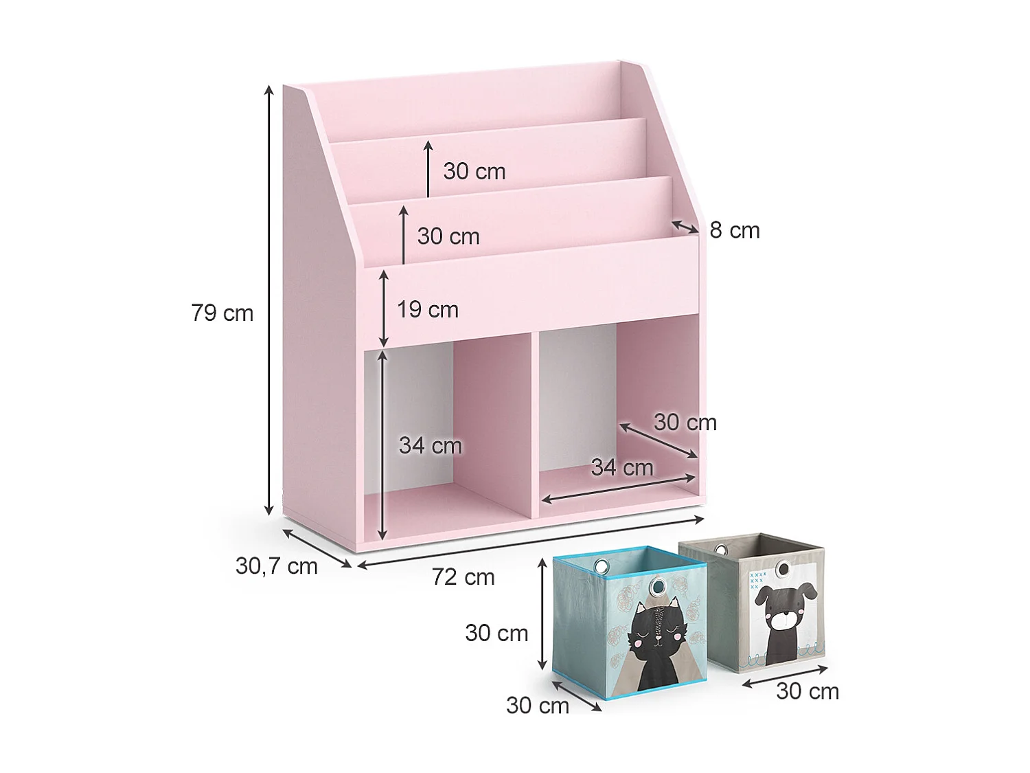 Kinderboekenkast roze 72x30.7x79 luigi