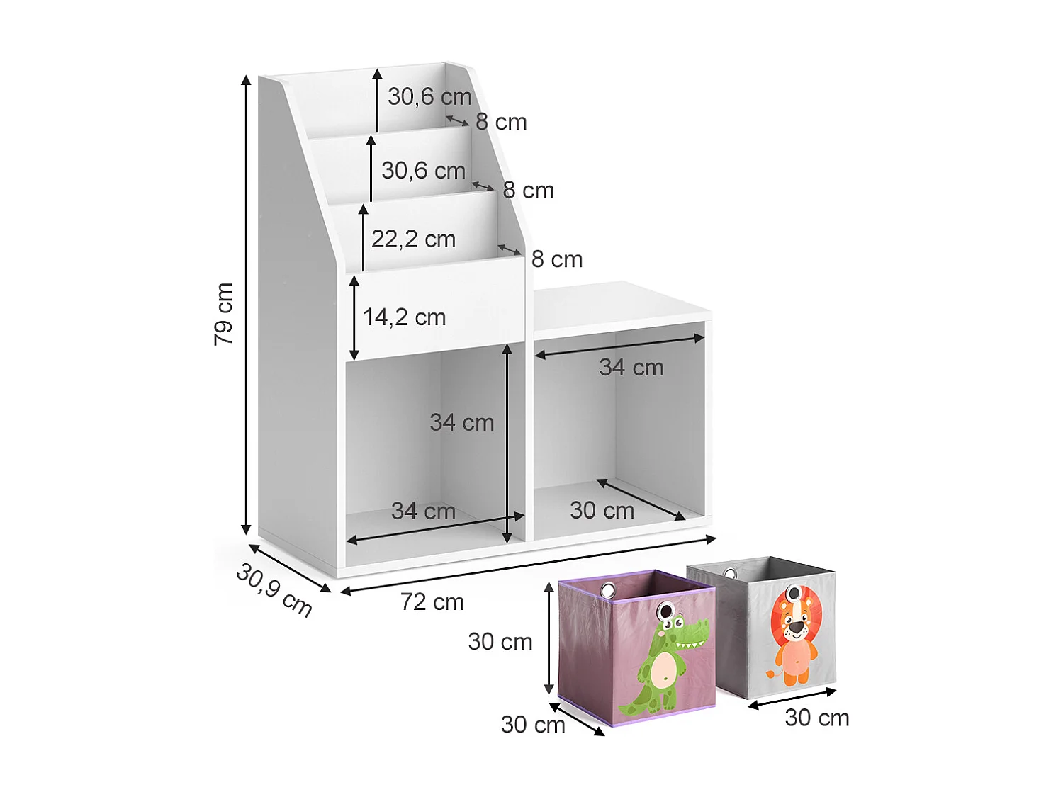 Bibliothèque enfant blanc 30.9x72x79 luigi