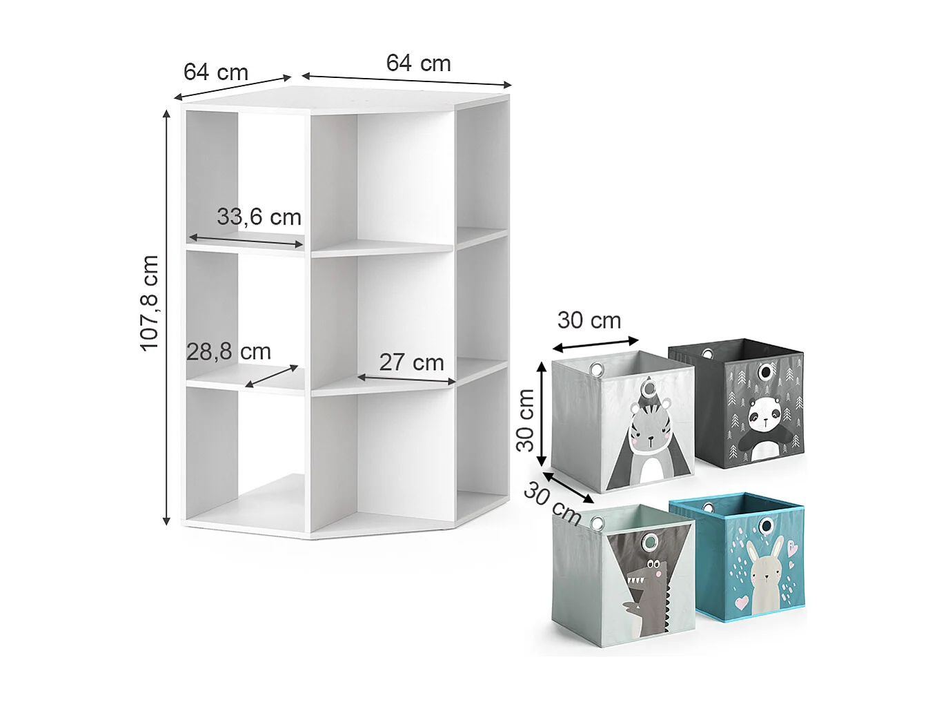 Bibliothèque enfant blanc 64x64x107.8 luigi