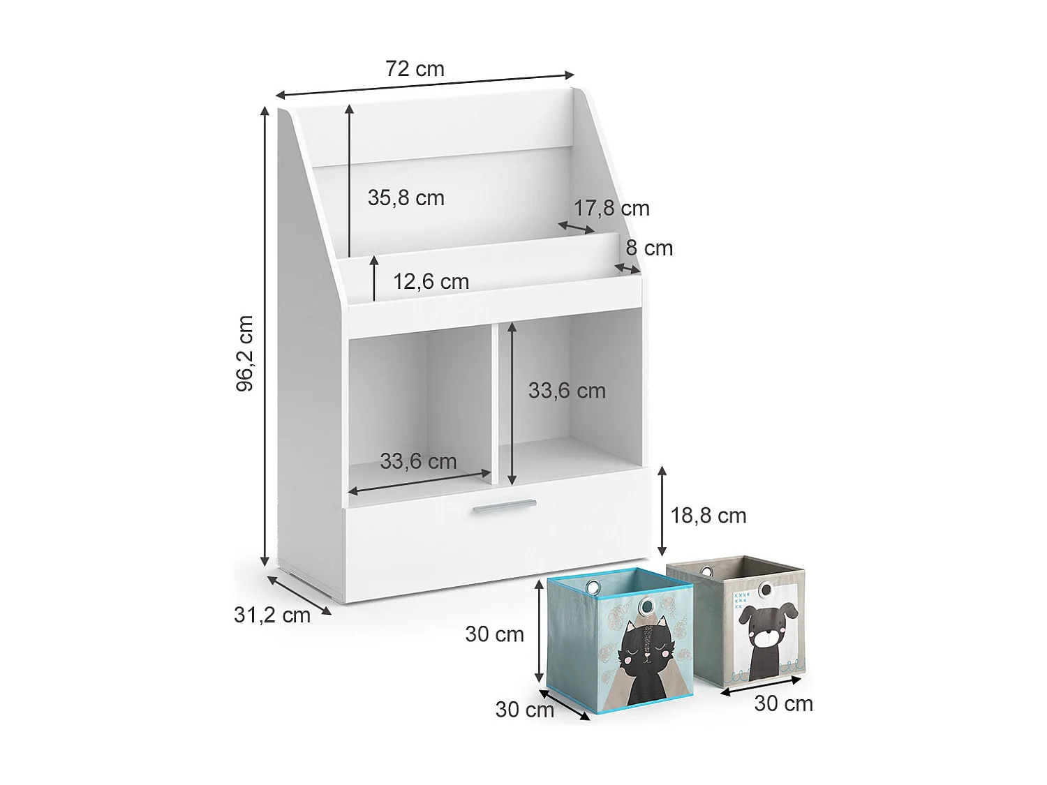 Libreria bambini bianco 72x31.2x96.2 luigi