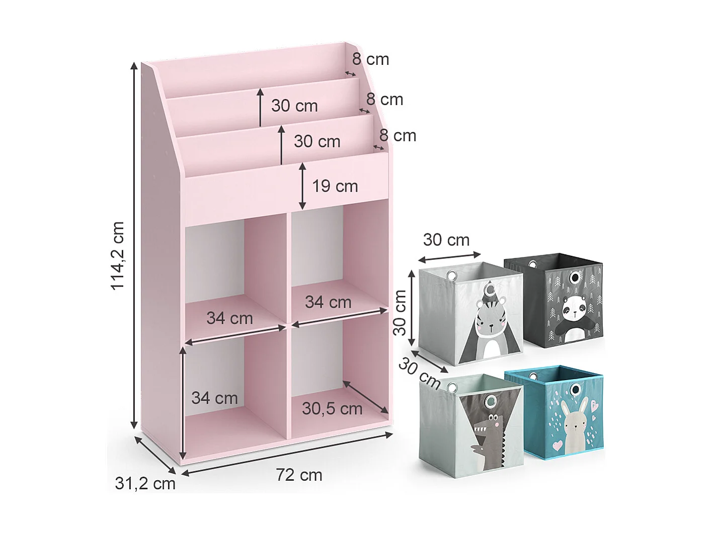 Bibliothèque enfant rose 72x31.2x114.2 luigi