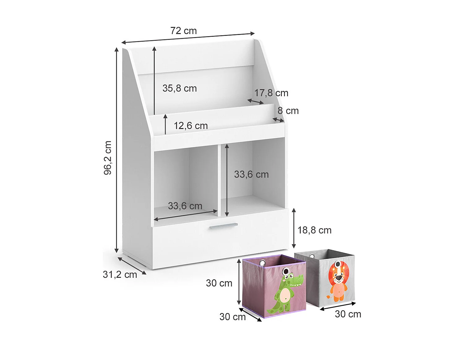 Bibliothèque enfant blanc 72x31.2x96.2 luigi
