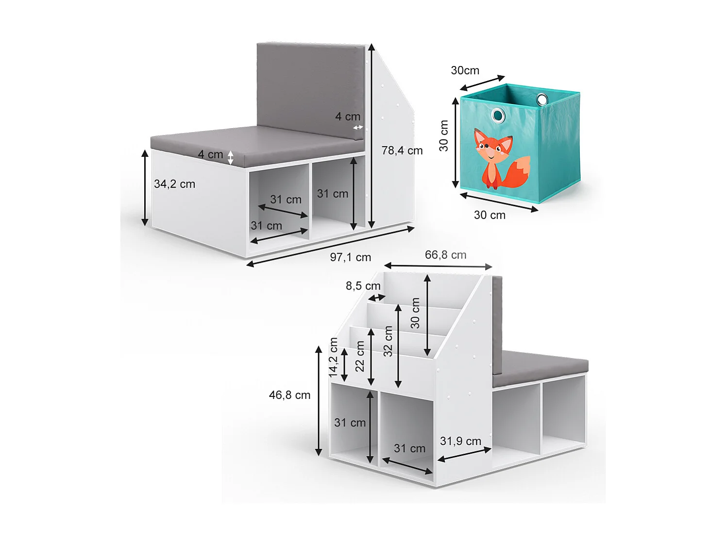 Bibliothèque enfant blanc 97.1x66.8x78.4 onix