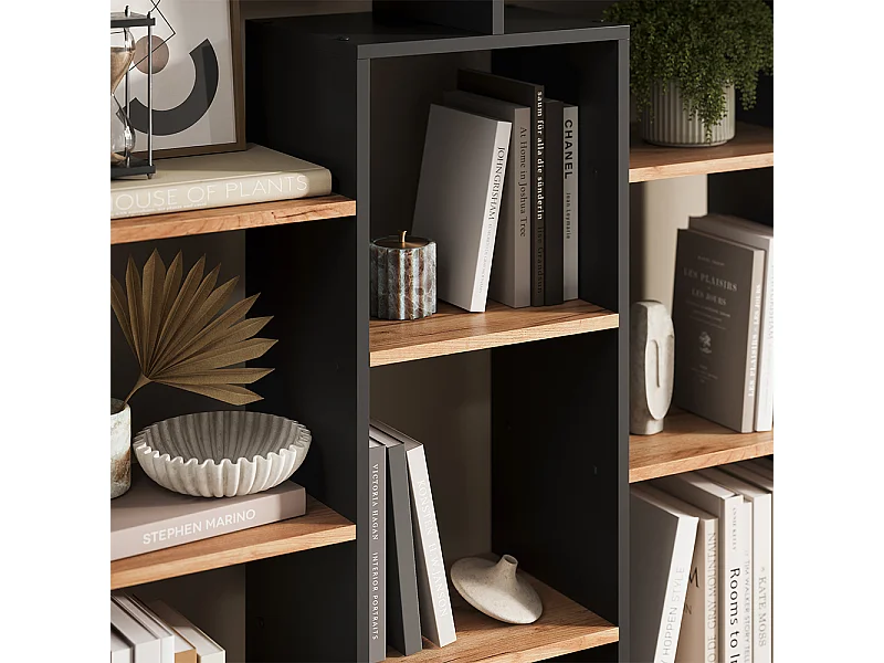 Meuble de rangement cube anthracite/chêne doré 107.2x29x143