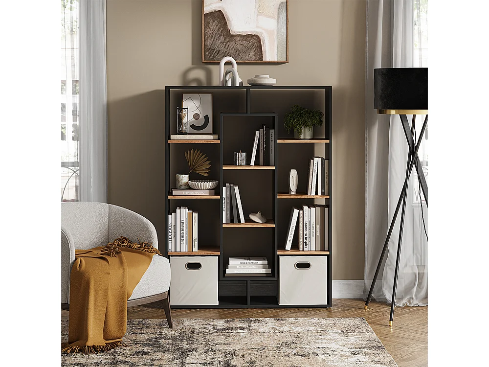 Meuble de rangement cube anthracite/chêne doré 107.2x29x143