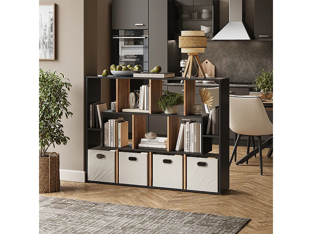 Meuble de rangement cube anthracite/chêne doré 107.2x29x143