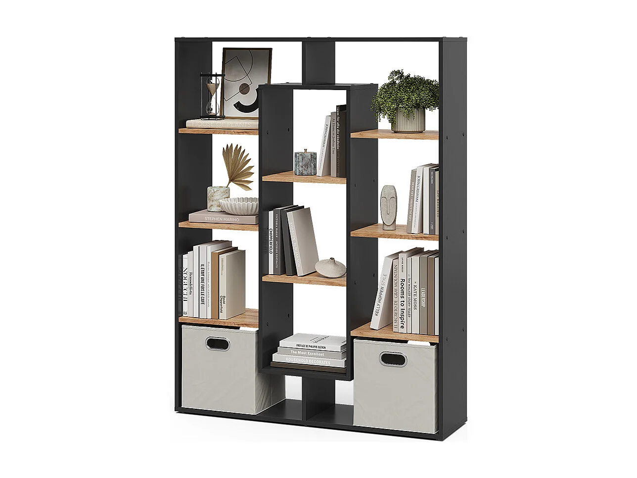 Meuble de rangement cube anthracite/chêne doré 107.2x29x143