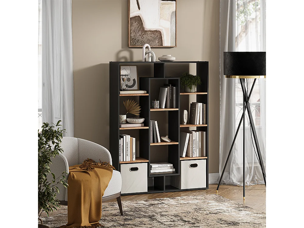 Meuble de rangement cube anthracite/chêne doré 107.2x29x143