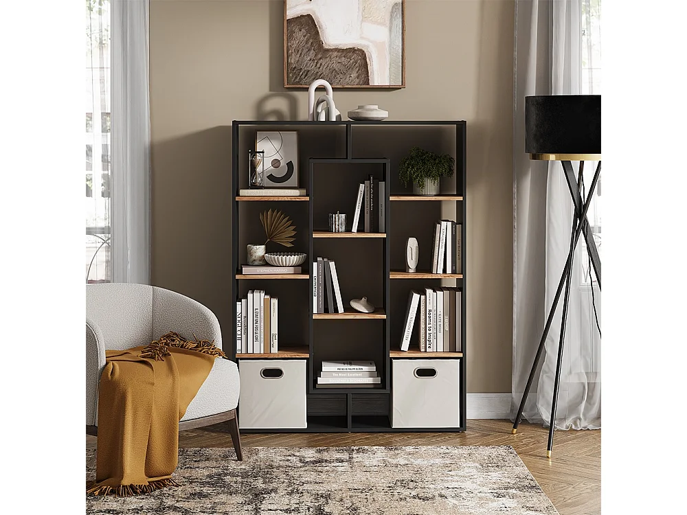 Meuble de rangement cube anthracite/chêne doré 107.2x29x143