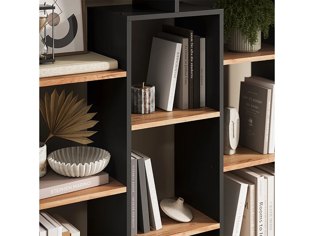 Meuble de rangement cube anthracite/chêne doré 107.2x29x143