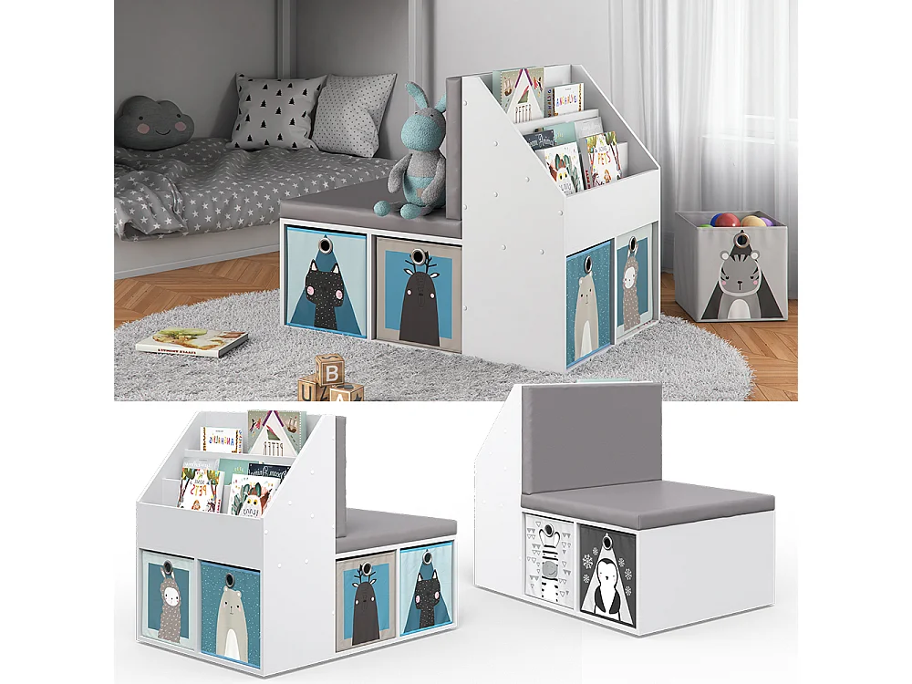 Bibliothèque enfant gris 97.1x66.8x78.4 onix
