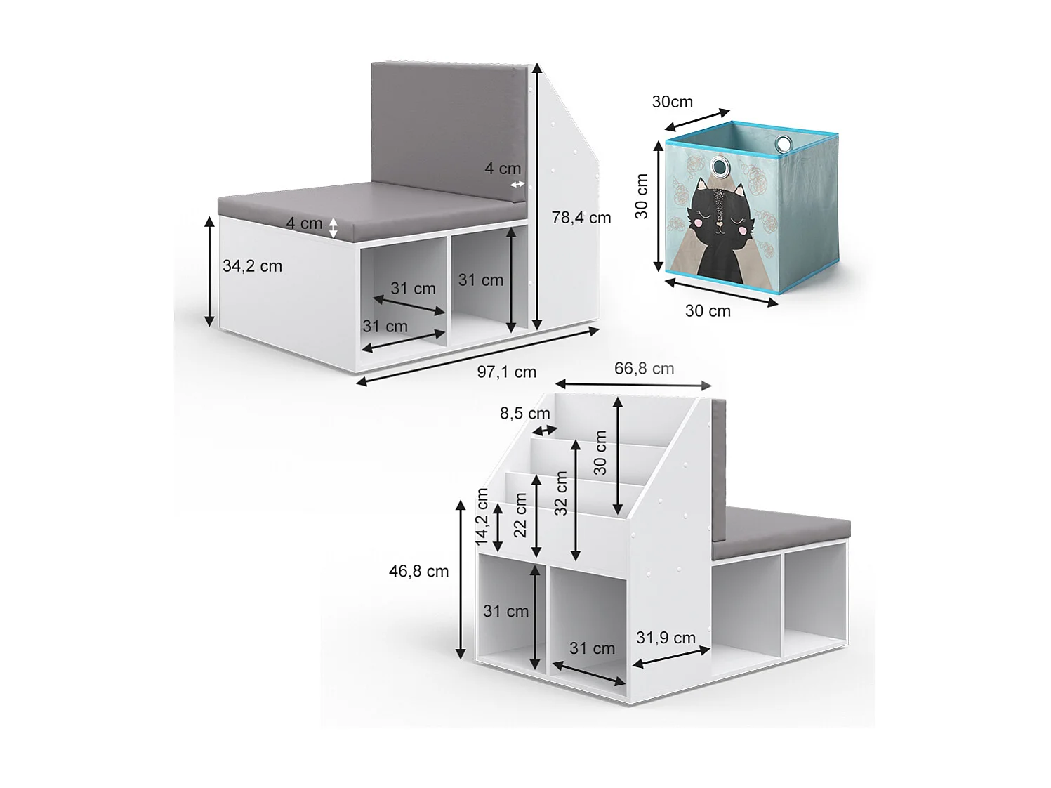 Bibliothèque enfant gris 97.1x66.8x78.4 onix