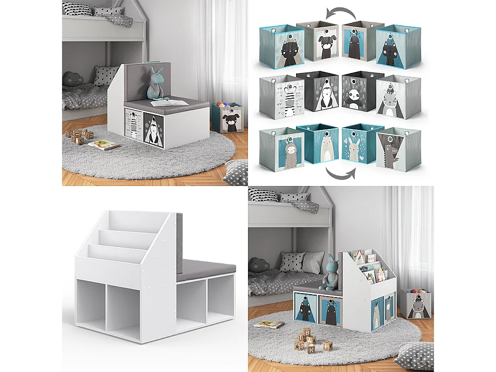 Bibliothèque enfant gris 97.1x66.8x78.4 onix